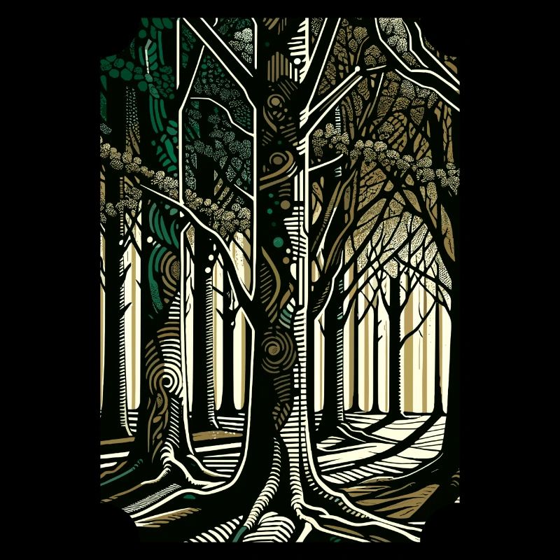 Enchanted Forest Pathway: Abstract Tree Art