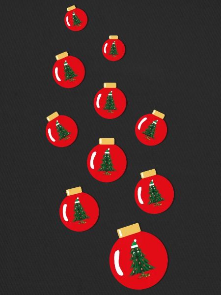 Wilde Weihnachtskugeln mit Weihnachtsbäumen.