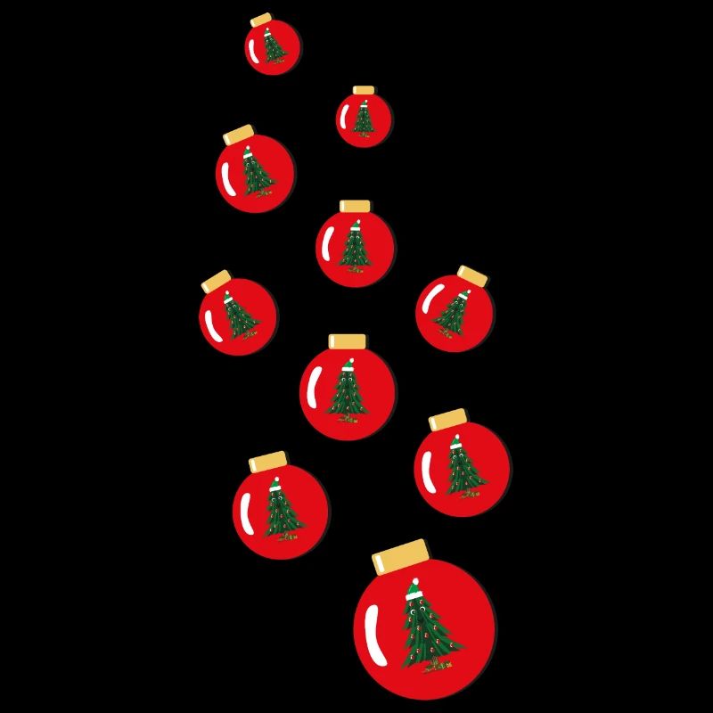 Wilde Weihnachtskugeln mit Weihnachtsbäumen.