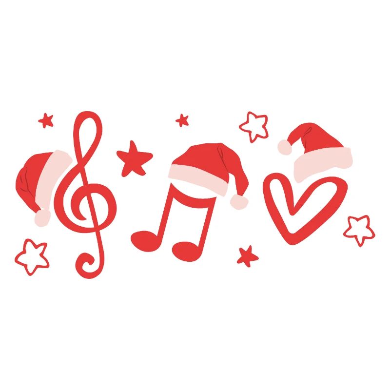 Notes musicales en clé de sol avec des chapeaux de Noël