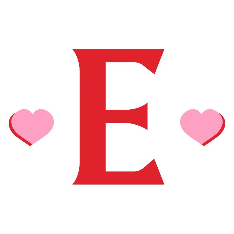 Letter e red hearts