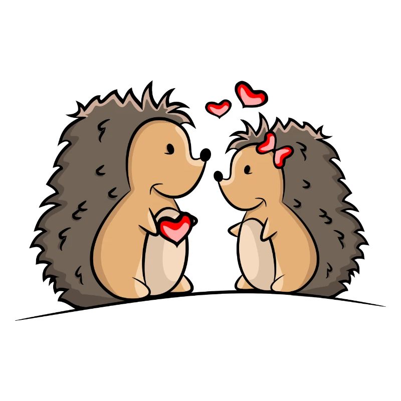 Igel Paar mit Herzen und Geschenk