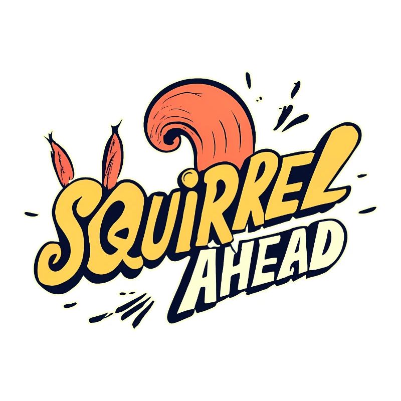 "squirrel ahead" text logo, fun