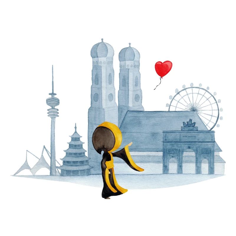Skyline München mit Münchner Kindl und Herz