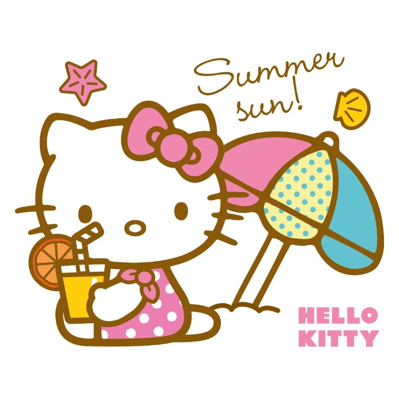 Hello Kitty At The Beach Under A Sun Umbrella