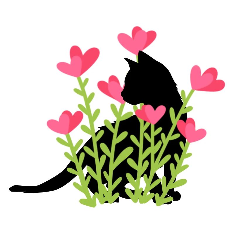 Design de printemps - chat noir dans le parterre de fleurs