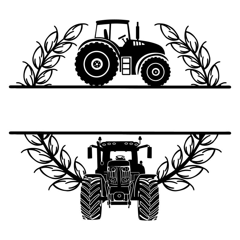 Tractor side and front view in wheat wreath