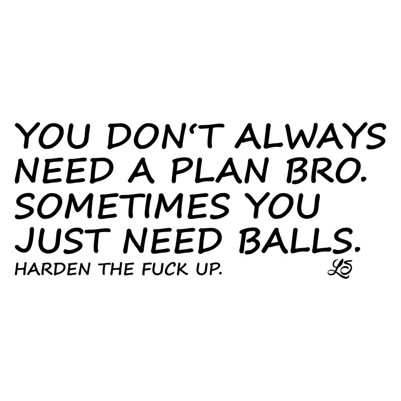 You don't allways need a plan bro, ... harden up!