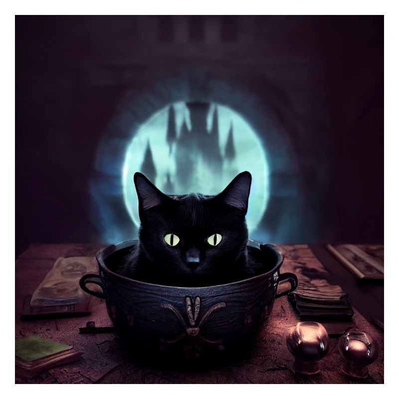 Cat in a cauldron