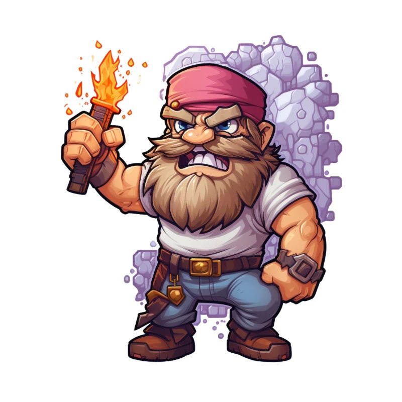 Nain Pixel avec une chemise de jeu de minage torche