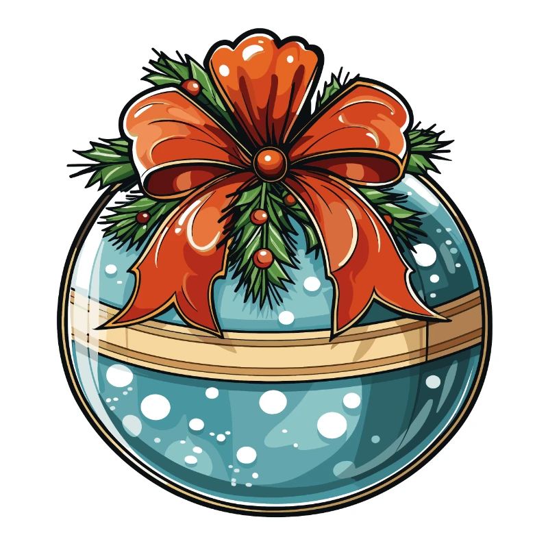 Weihnachtskugel, blau mit rot und grüner deko