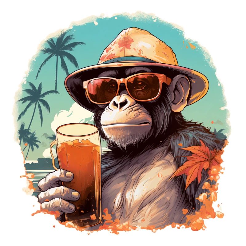 Singe cool avec boisson Drôle d’animaux chimpanzé