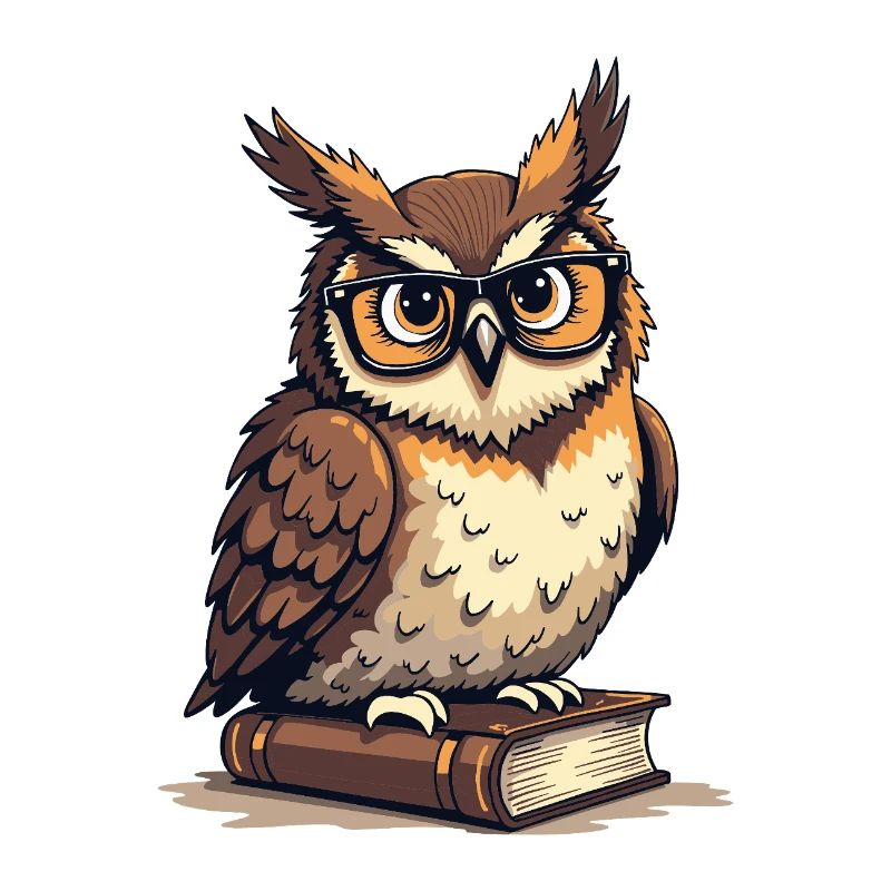 Süße Eule mit Brille auf Buch