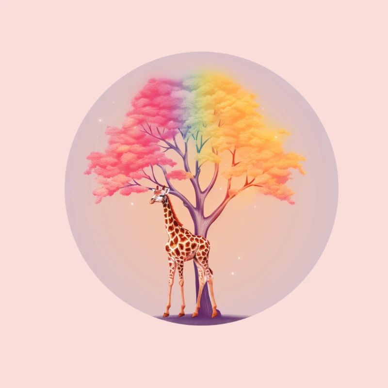 Giraffe under rainbow tree