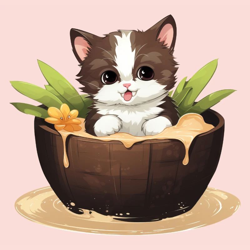 Chat avec noix de , design d’été mignon
