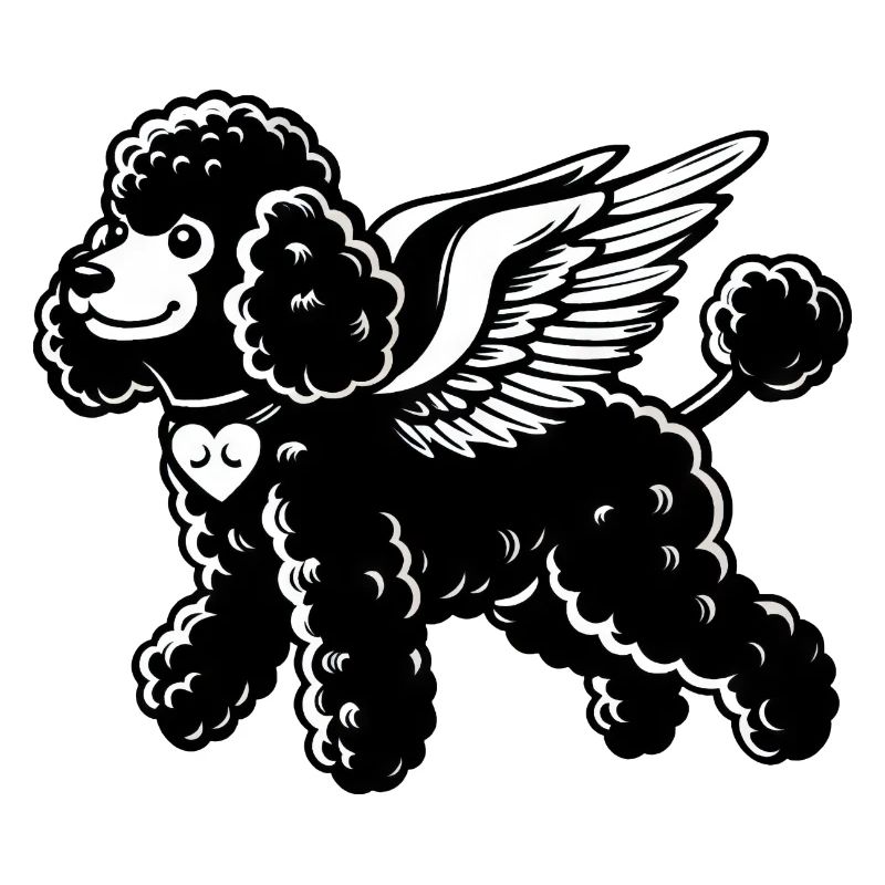 Caniche noir et blanc avec collier et