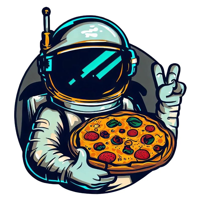 Astronaute avec un design d’espace de pizza salami