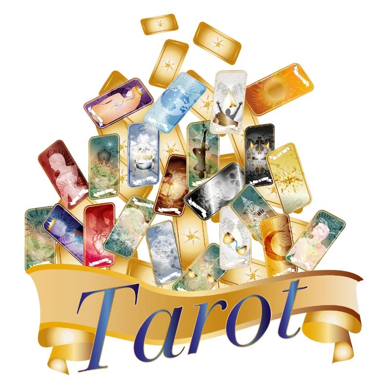 Magic Tarot Cards Collage with Mystical Banner