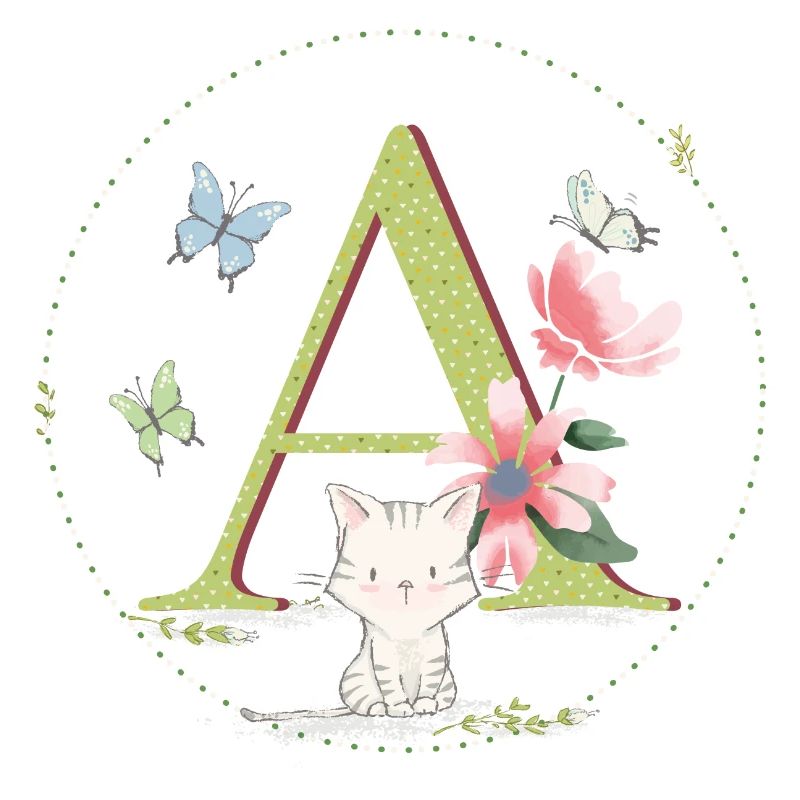 Initial letter A with cat