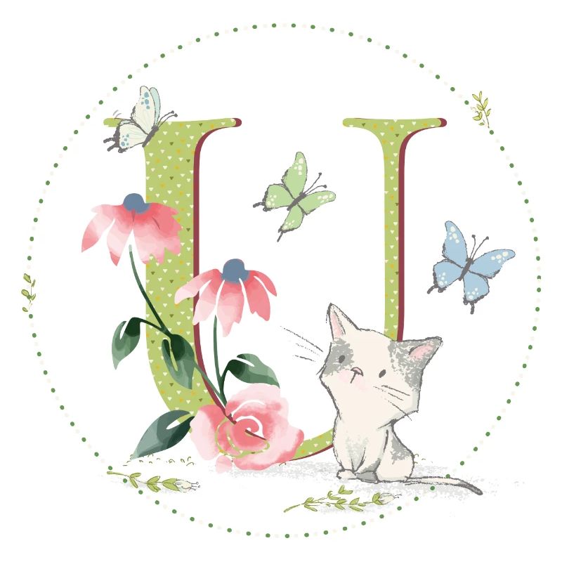 Initial letter U with cat