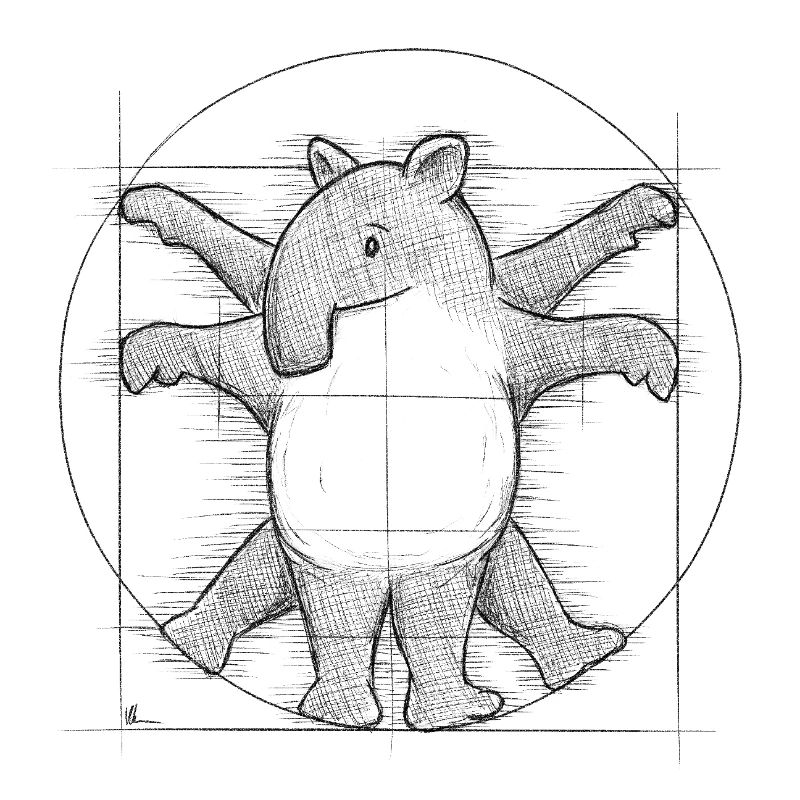 Retro Vitruvian Cartoon Tapir Drawing