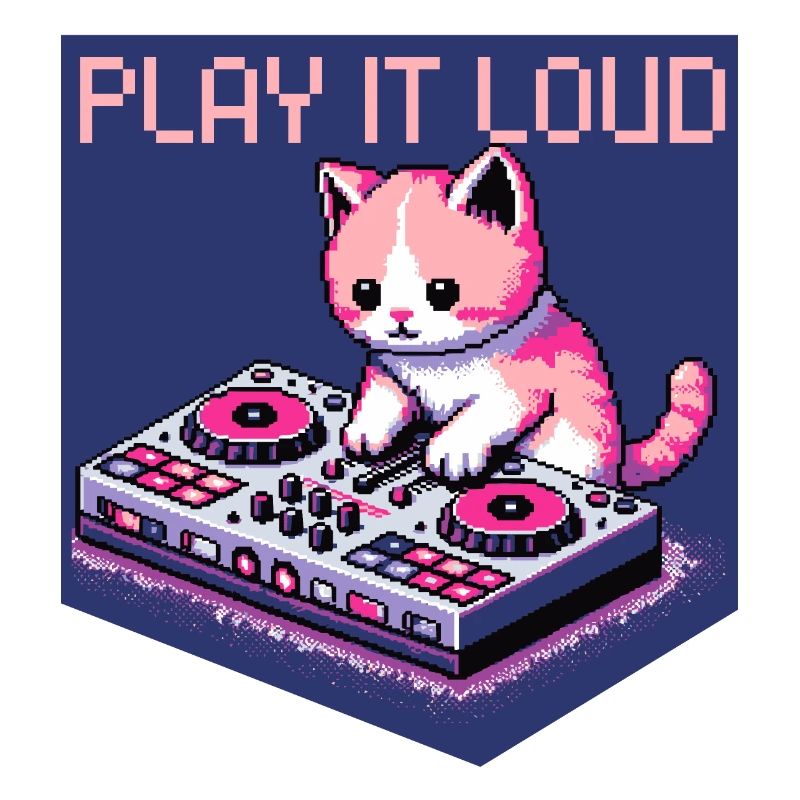 RETRO PIXELART GAMING DJ KATZE AN TURNTABLE