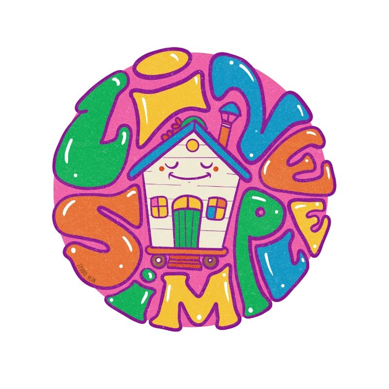 Tiny House Live Simple mit lila Umriss