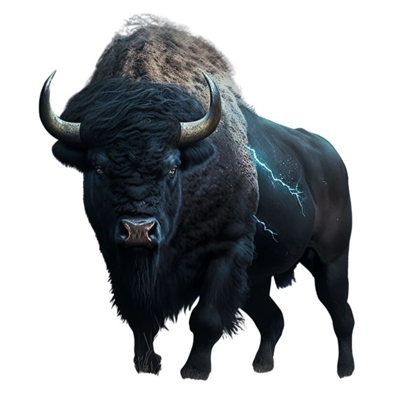 Bison schwarz Büffel mit Blitzen und Donner stark