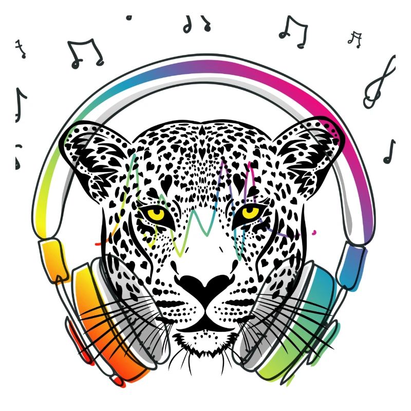 DJ Leopard mit Kopfhörern - Neon Farben - Musik