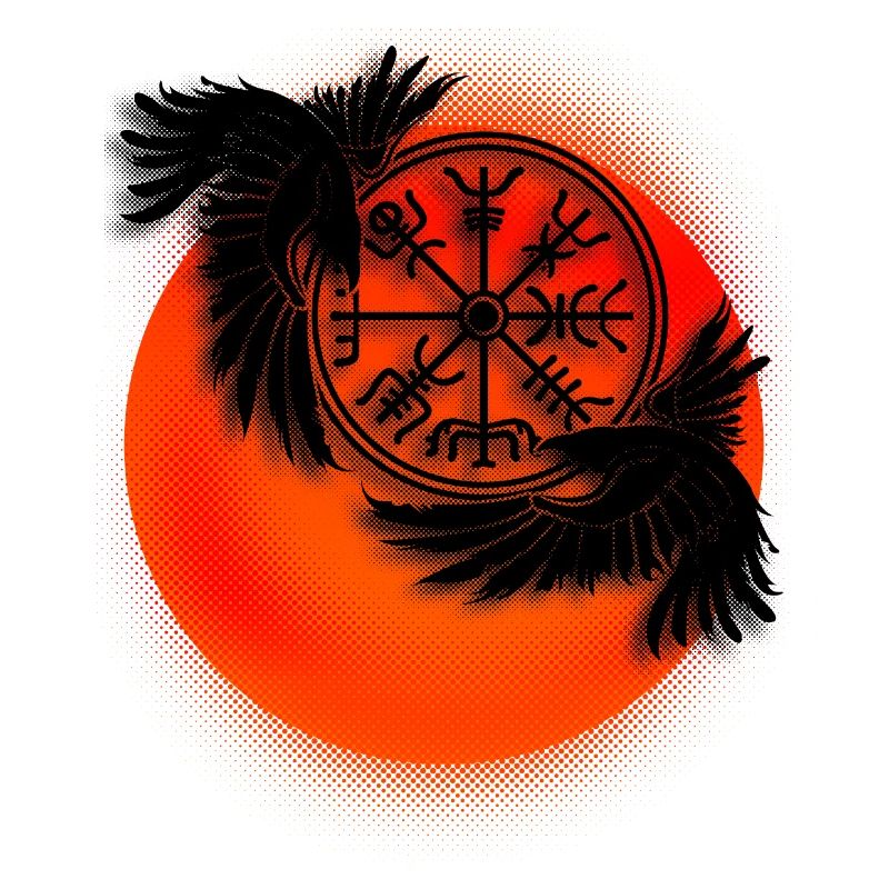 Odins Raben mit Wikinger Kompass Tattoo Design
