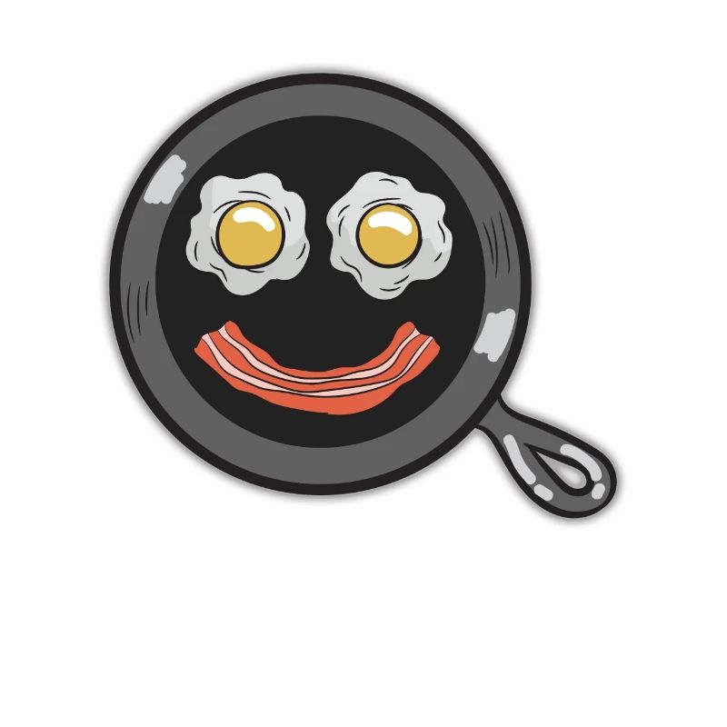 Funny breakfast face fried egg bacon pan