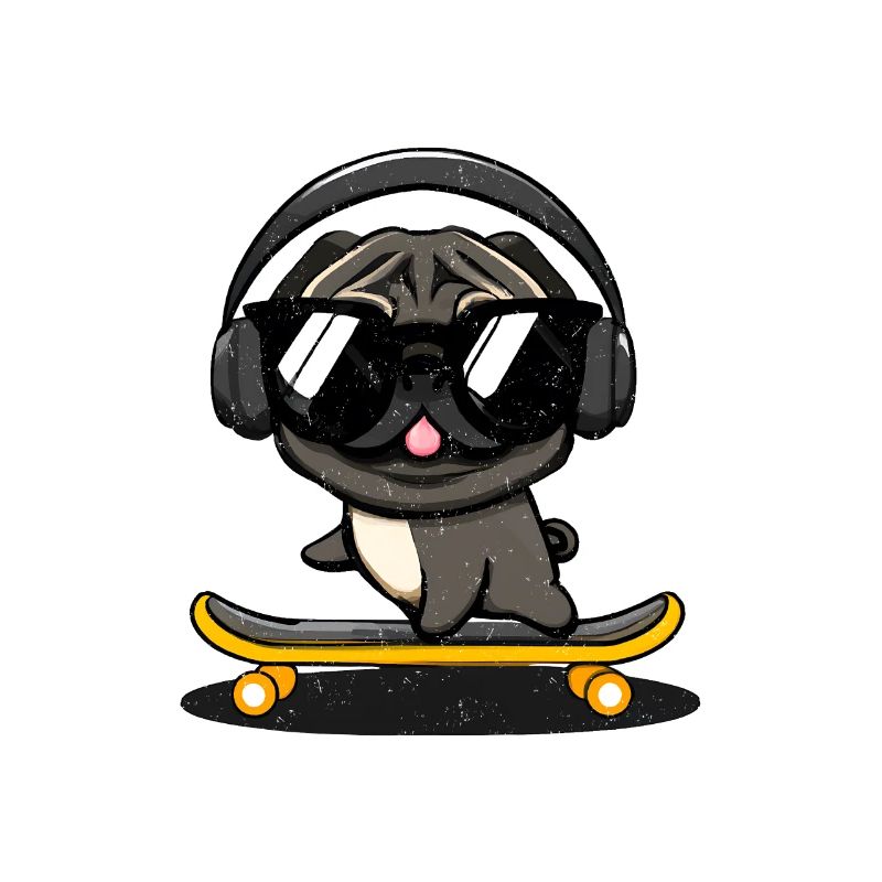 Design mit einem Mops-Hund, der auf einem