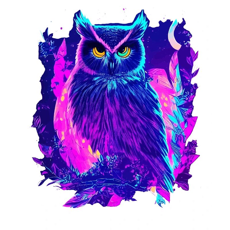 Neon Glowing Owl Synthwave