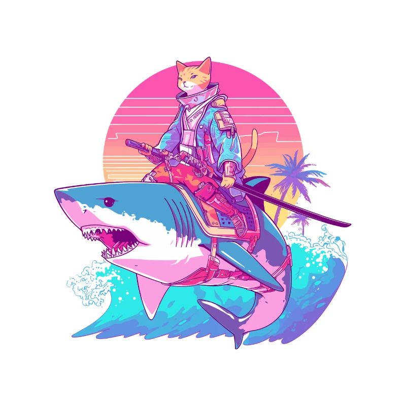 Samurai Cat on a Shark 80s