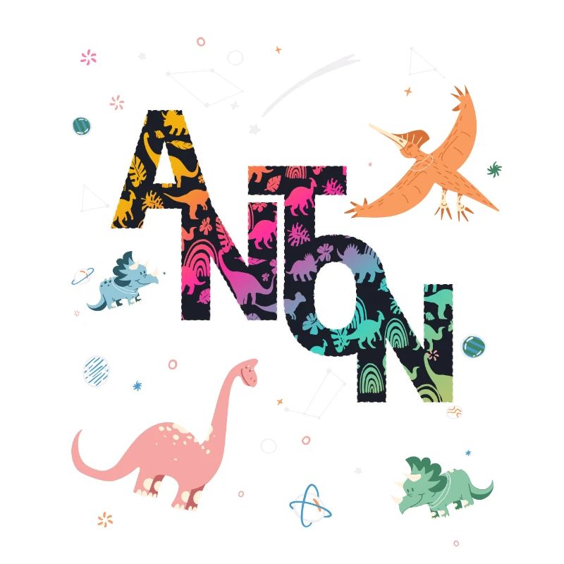 ANTON - Beautiful boy name with dinosaur
