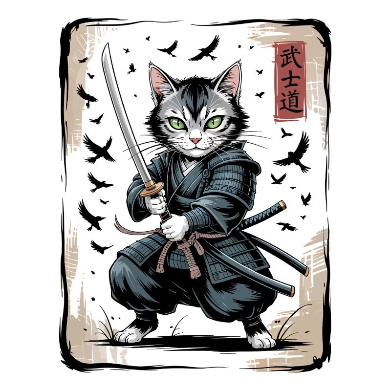 Samurai Cat Vintage Ukiyo-e Warrior Art
