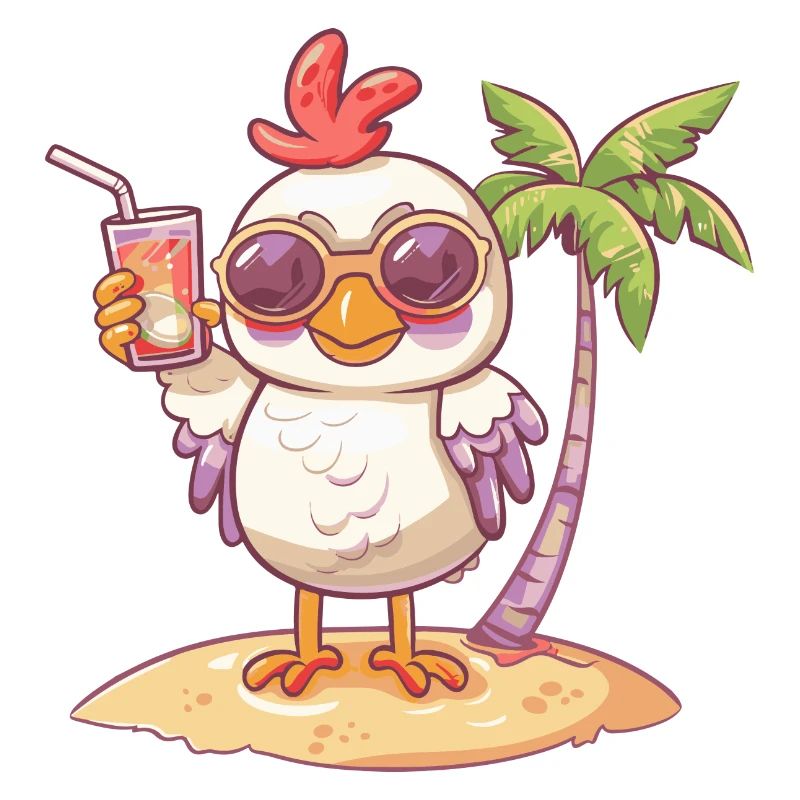 Bande dessinée de plage d’été de poulet