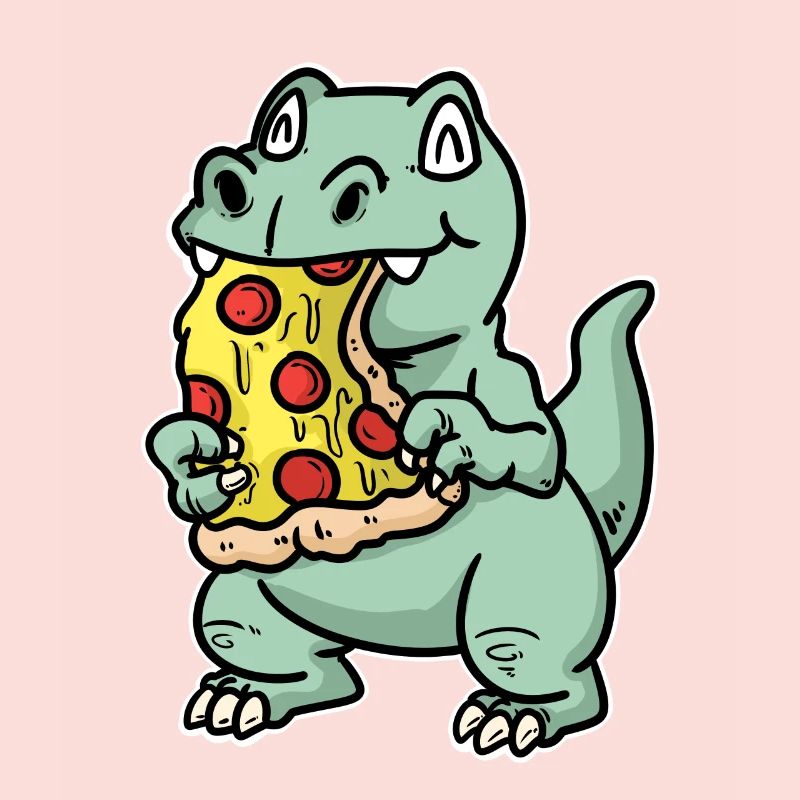 Kleiner Dino mit Pizza