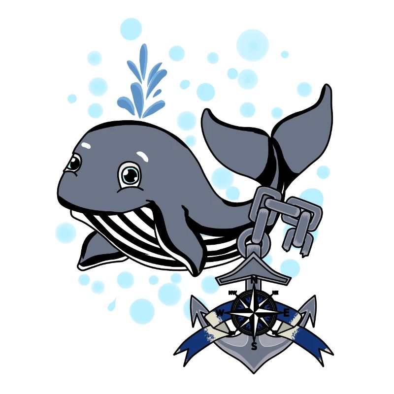 Maritime Seafaring Whale Fish Anchor Compass