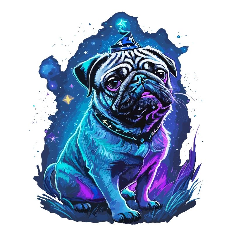 magic pug dog with magic hat