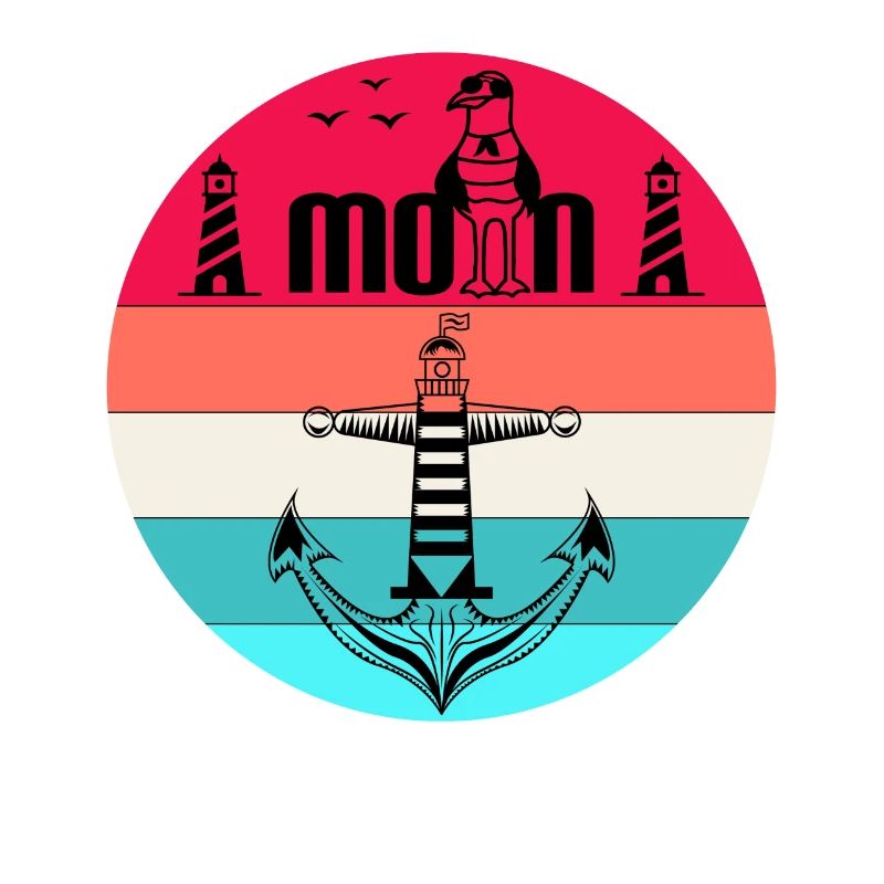 Moin mit Möwen dem Leuchtturm und Anker Moin
