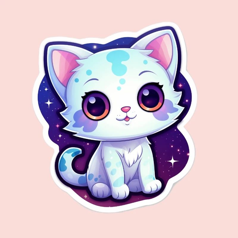 Mignon chat de dessin animé flottant dans l’espace