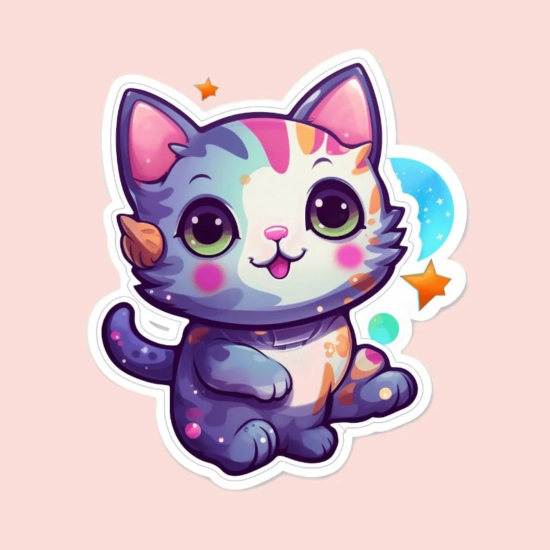 Mignon chat de dessin animé flottant dans l’espace