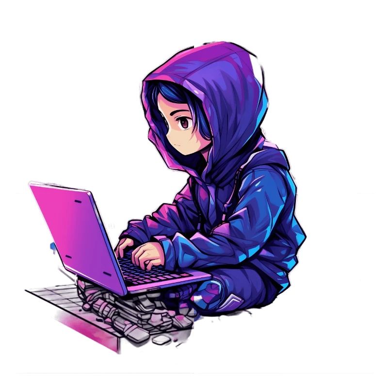 Cute Cyber Ninja Sitting Cartoonish BFF Design