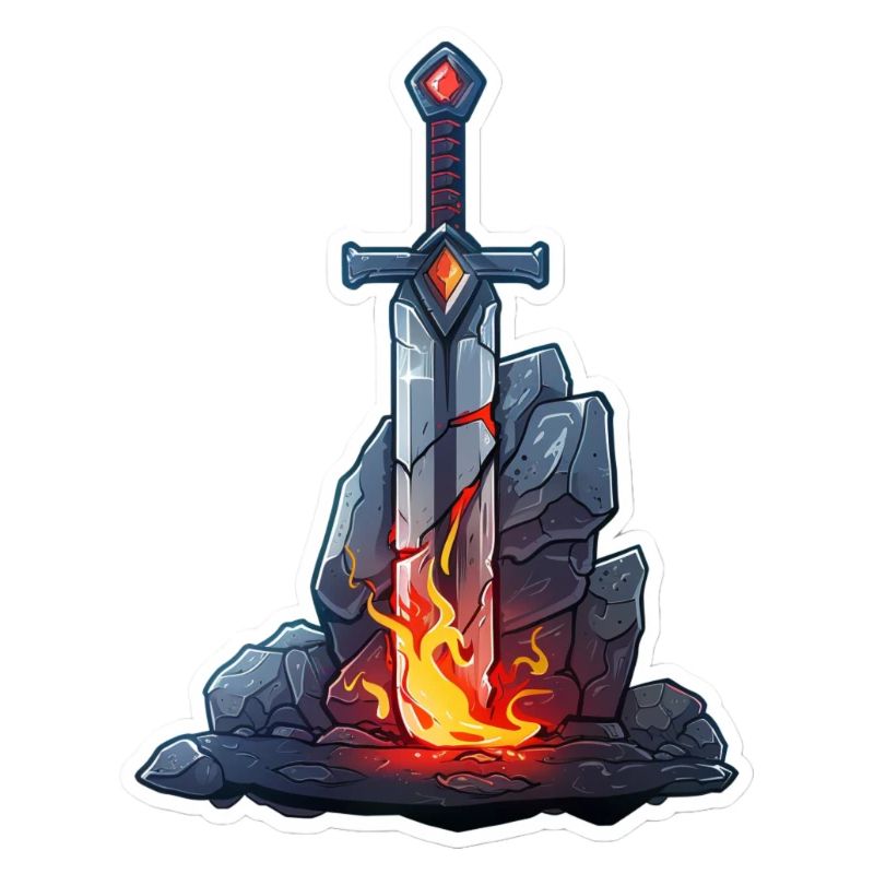 Mächtiges Feuerschwert in einem Stein Fantasy RPG