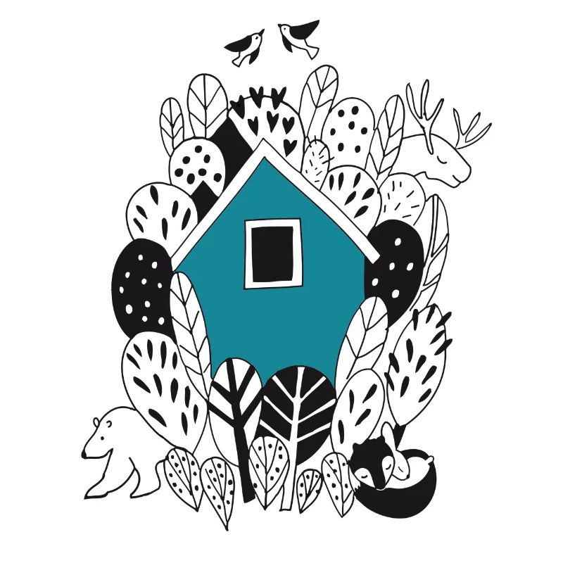 Häuschenhaus im Wald mit Waldtieren In einem Geschenk