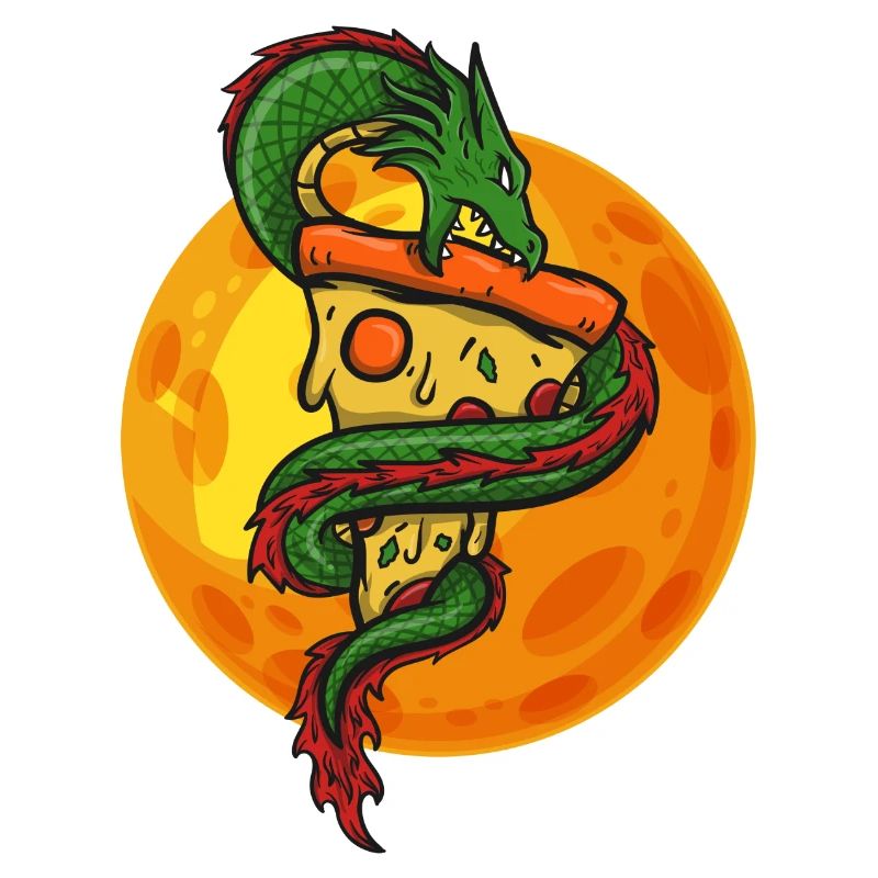 Drache mit Pizza , Mond, Geschenk, Geschenkidee