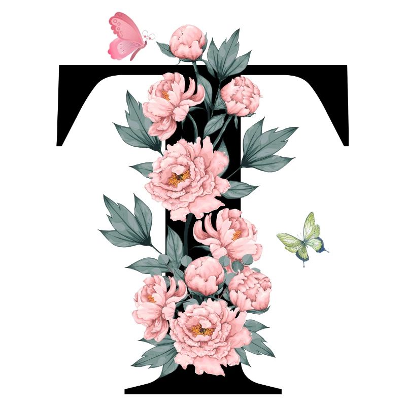 Buchstabe t Rosa Blumen