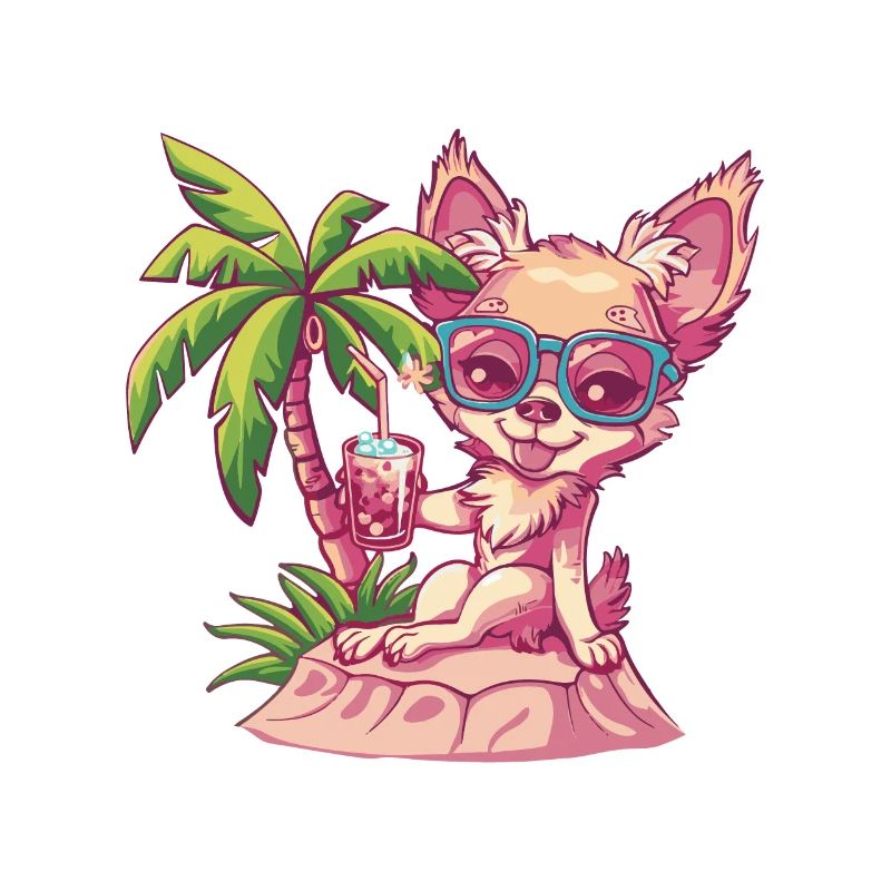Chihuahua Hunde Sommer Strand Comic