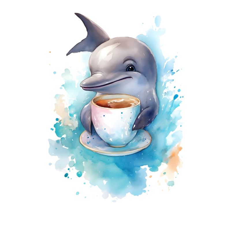 Delphin mit Kaffee -Aquarellstil